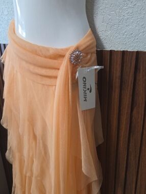 Peach Ruffled Chiffon Maxi Skirt Xsmall Size.new W Tag [1932]